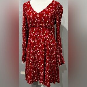 Gianni Bini Red/Pink Floral Long Sleeve Dress Size M, 4 Button Cuffs